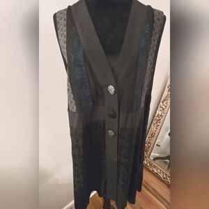 Yasuko Japanese Rare Vintage Womens Long Vest With Kimono Silk Accents M/L